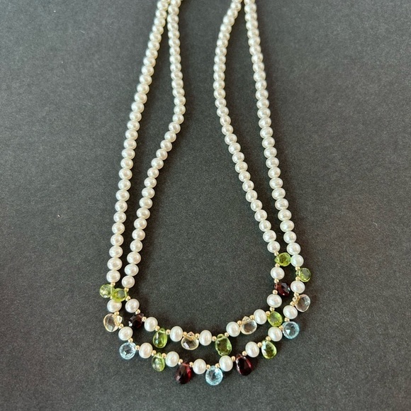 Genuine Pearl and Gemstone Two Strand Necklace New in Box - Picture 6 of 6